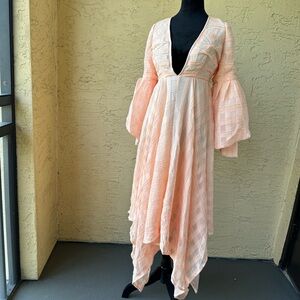 ASOS EDITION Volume Sleeve Midi Dress Sz 4 Pleated Check In Soft Apricot